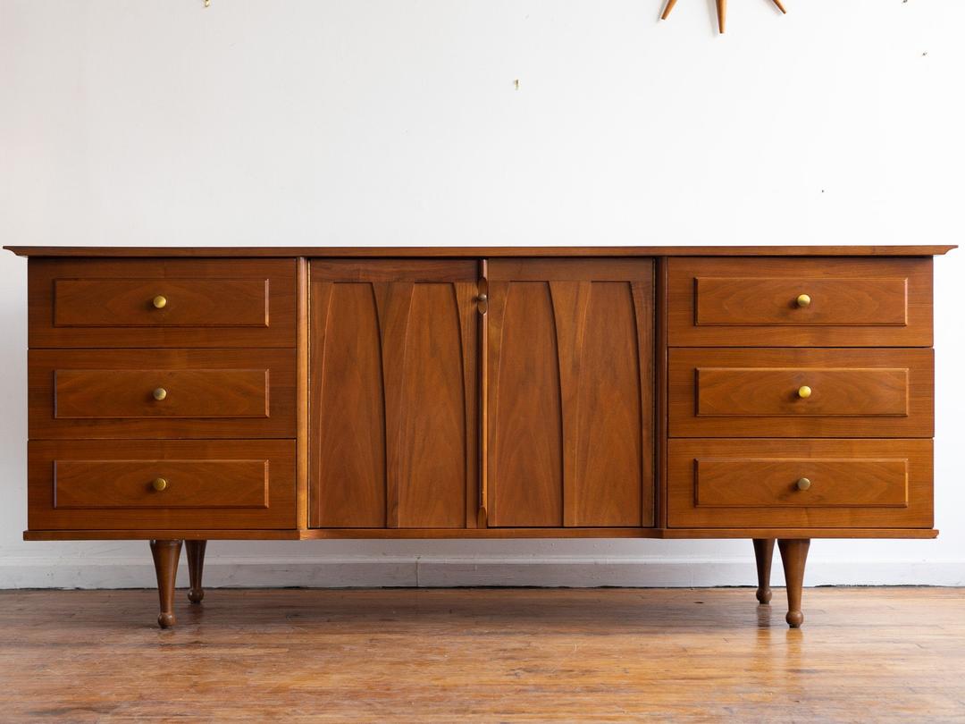 Vintage MidCentury Modern 9Drawer Lowboy Dresser With Glass Front