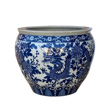 Chinese Blue White Double Dragons Flower Porcelain Pot Planter cs6975E 