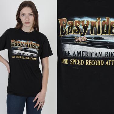 Vintage 80s 3D Emblem Easyriders T Shirt / 1989 The American Bikers Tee / Kawasaki Motorcycles Land Speed Record Attempt Shirt Large L 