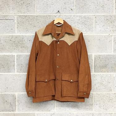Vintage Woolrich Button-down Retro 1970s Pointed Collar + Snap Button + Rust Color + Suede + Size Large + Lightweight Jacket + Apparel 