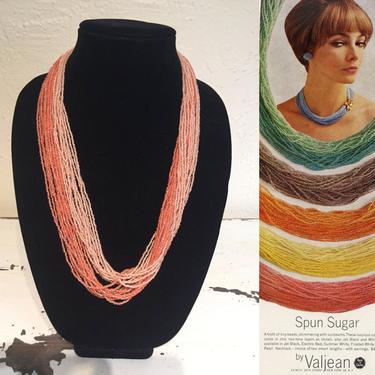 Orange Aurora Sunsets  - Vintage 1950s 1960s Two Tones of Flamingo Coral Glass Seed Beads Multi Strand Necklace 