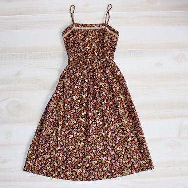 Vintage 70s Sundress, 1970s Romantic Summer Dress, Spaghetti Strap, Cottagecore, Floral Liberty Print, Prairie, Boho 
