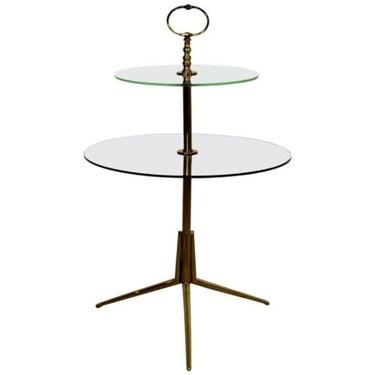 Mid Century Modern Cesare Lacca Italian 2 Tier Brass Glass Side End Table 1950s 