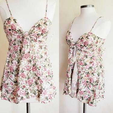 1990s Floral Print Babydoll Top Contempo Casuals Deadstostck / 90s New With Tags Pastel Roses Spaghetti Strap Summer Blouse / L 