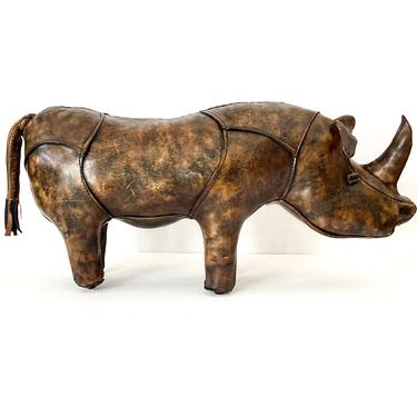 Vintage Dimitri Omersa Abercrombie &amp; Fitch Leather Rhino Sculptural Foot Stool 