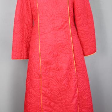 1960-70's - Dynasty - Red Quilted Robe- Asian Inspired - Trimmed in sherbert orange 