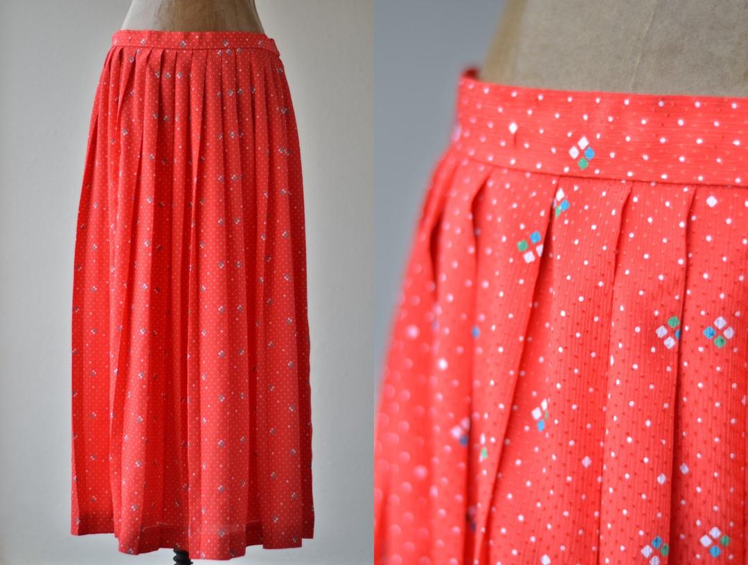 80’s Red Floral Medallion Slitted Skirt by Metroline main image 1
