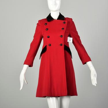 XXS 1980s Christian Dior Coat Mod Military Babydoll Designer Red Wool Winter Outerwear 