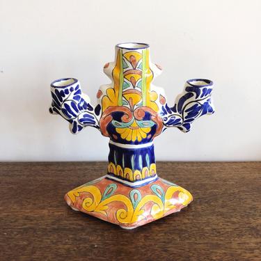 Vintage Mexican Talavera Ceramic Candelabra 