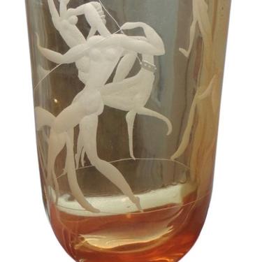 Art Deco Etched Glass Vase with Stylized Women and Dogs