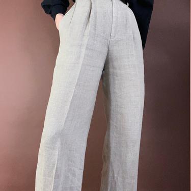 vintage wide leg linen trousers size small 