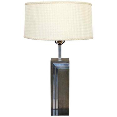 Mid Century Modern Brushed Aluminum Table Lamp by Pierre Cardin France 1970s 
