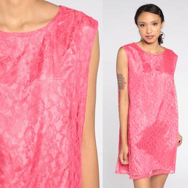 60s Lace Dress Hot Pink Cocktail Mini 1960s Party Formal Mod Shift Vintage Mad Men Sleeveless Jackie O Evening Dress Medium 