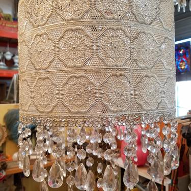 Playful Metal Lace Pattern Filigree Shade With Waterfall Of Crystals