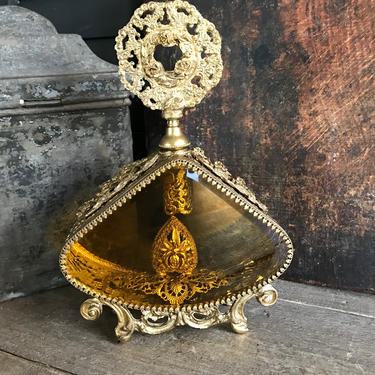 Gold Filigree Ormolu Perfume Bottle, Rose Design, Large, Vintage, Original Dauber, Fragrance Scent Bottle, KH 