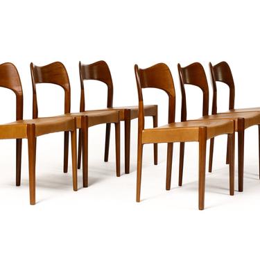 Danish Modern / Mid Century Teak Dining Chairs — Set of 6 — Cognac Leather — A.H. Olsen for Mogens Kold 