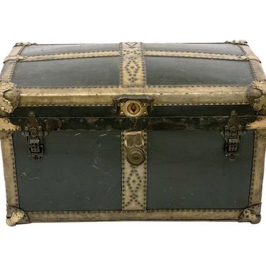 1880s Riveted Captain&#8217;s Trunk with Leather Straps &#038; Brass Trim