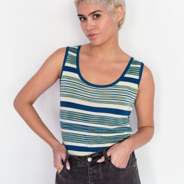 Vintage Missoni Blue and Green Striped Knit Tank Top Sleeveless XS S M 90s Y2K Multicolor Ombre Purple 