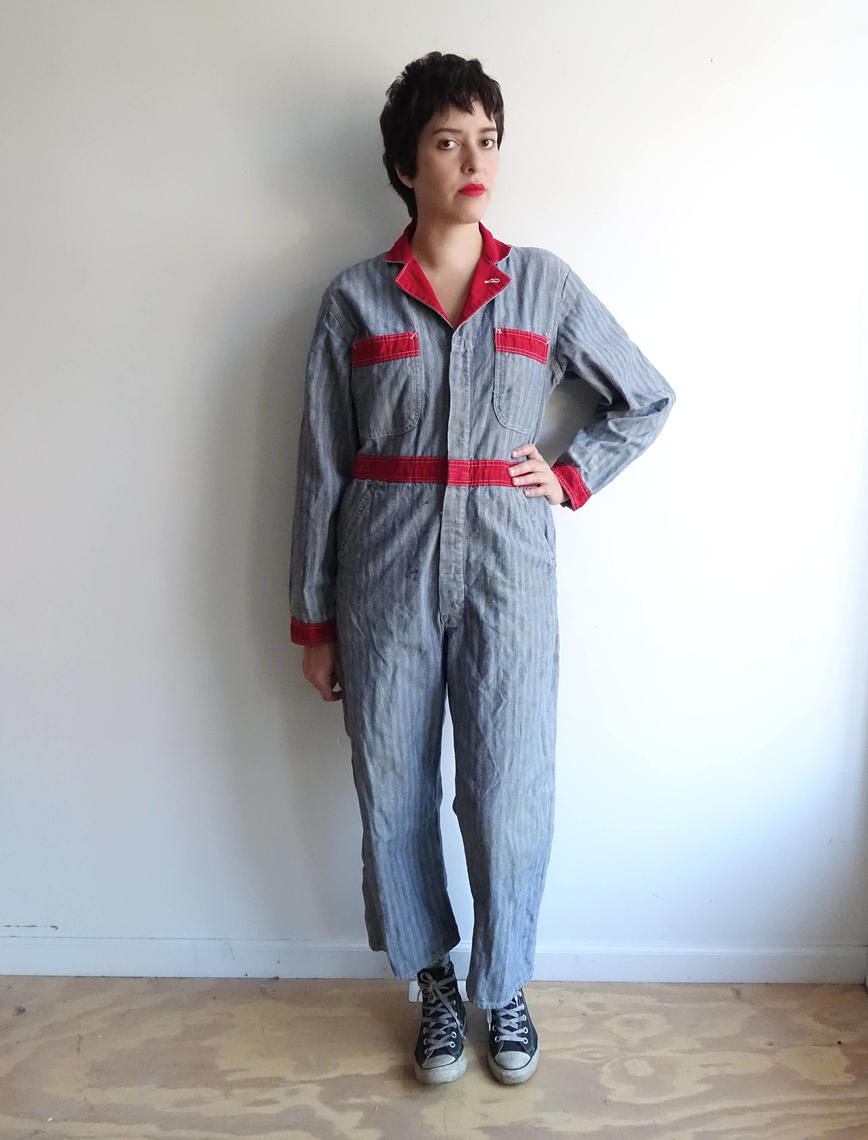 品良く着こなすため Vintage Cotton Red Blue Coveralls/ Herringbone Tone Two 50s スーツ