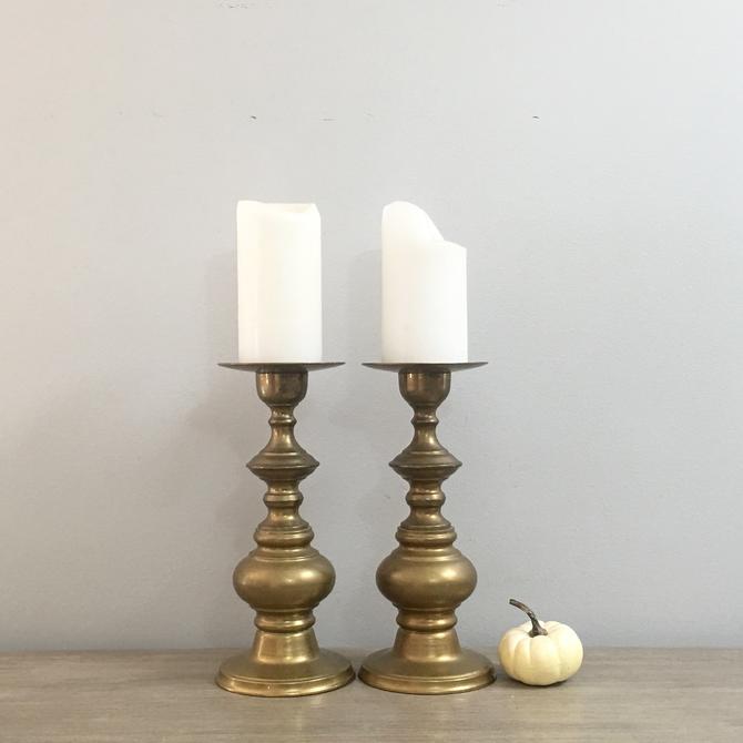 Brass Pillar Candle Holders Large Tall Candlesticks Rustic Patinaed Brass By Modrendition From Mod Rendition Of Chicago Il Attic