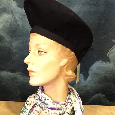 Vintage 1940s Navy Blue Beret Tilt Halo Hat | Paper Moon  display picture 1