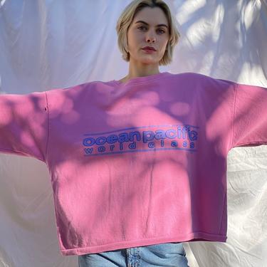 Vintage Ocean Pacific Sweatshirt / Oversized Gender Neutral Sweatshirt / O.P. Worldwide Skater Shirt / Brain Pink 