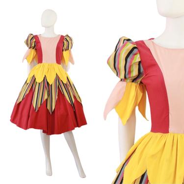 1960s Harlequin Daisy Costume - Vintage Rainbow Fairy Costume - Vintage Halloween Costume - 60s Halloween Costume - Rainbow Dress | Size Sm 