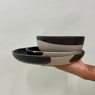 The Dinnerware Set - Gray/Black (ceramic, handmade, plates, bowl, tableware) 