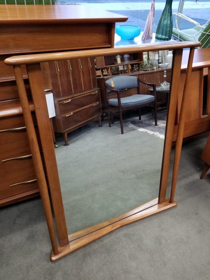 Mid-century Modern Walnut Mirror With Bowed Accents 