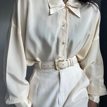 vintage pure silk contrast petal pointy collar favorite gentlewoman blouse 