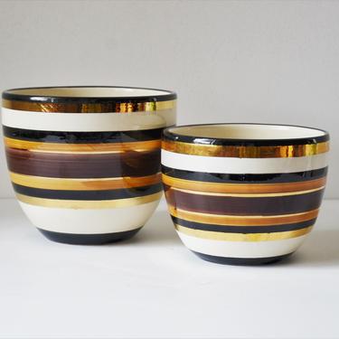 Italian Modern Pottery Planter Pots in Gold and Brown by Bitossi for Rosenthal Netter, Pair 