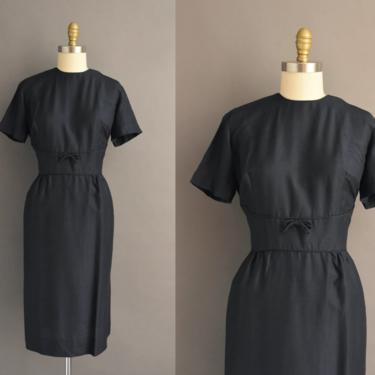 1950s vintage dress | Parkshire Navy Blue Silk Cocktail Party Pencil Skirt Dress | Large | 50s dress 