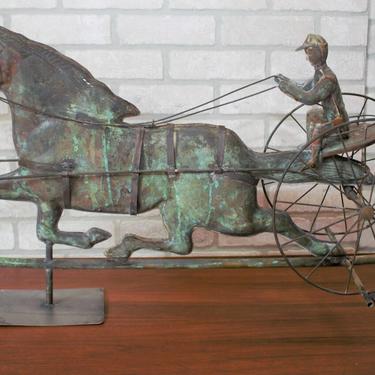 Antique Copper and Brass Sulky Jockey Horse Carriage Buggy Weathervane