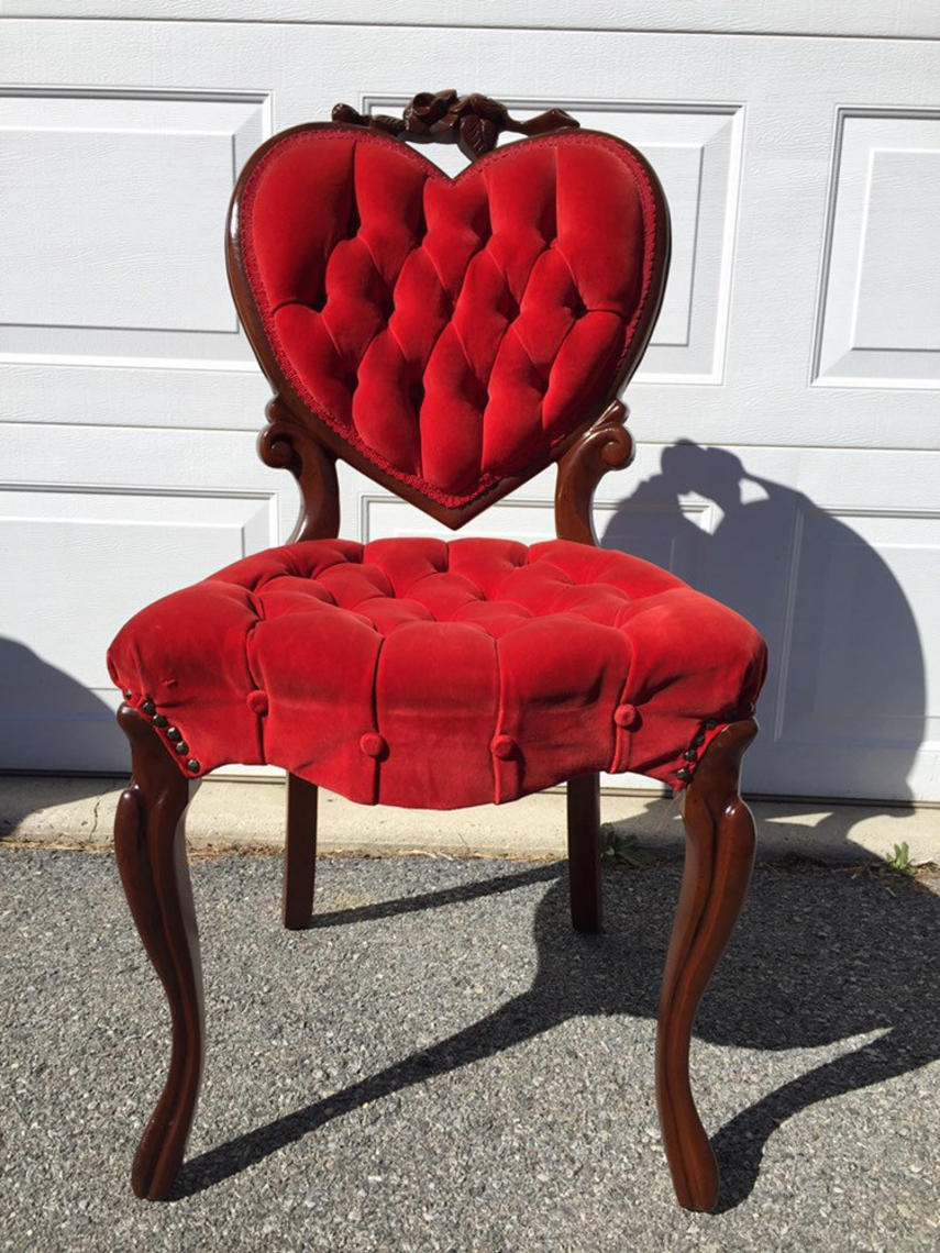 Heart Back Velvet Victorian Reproduction Accent Chair Red MadModWorldVintage Reading PA