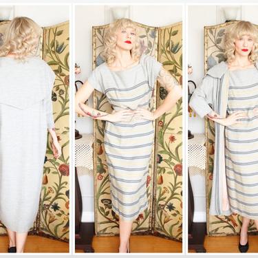 1950s Dress Set // Mr. &quot;T&quot; Holiday Frocks Striped wool Dress & Matching coat // vintage 50s dress set 