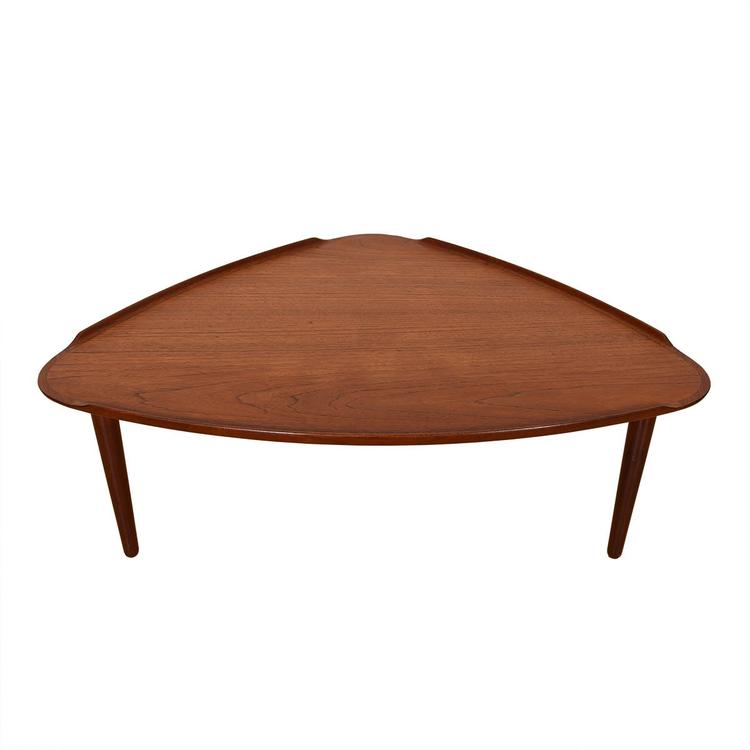 Danish Teak Large Raised Lip Guitar Pick Coffee Table Modern Mobler