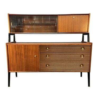 Vintage British Mid Century Modern Cherry Hutch Credenza by Nathan 