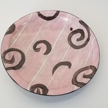 1980s A. Reebes Postmodern Hand-Painted Decorative Ceramic Low Bowl. 