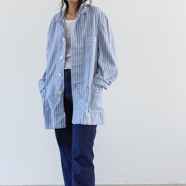 Vintage Blue White Striped Flannel Shirt Jacket | Stripe Cotton Pajama Chore shirt | M | 