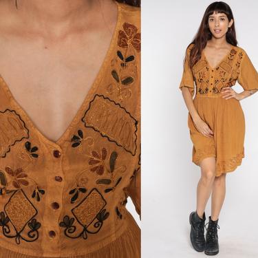Embroidered Indian Dress 90s Brown High Waisted Button | Shop Exile -  Tucson, AZ | ATTIC