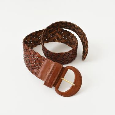 vintage wide braided leather belt, size M 