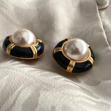 vintage statement cobochon faux pearl earrings 
