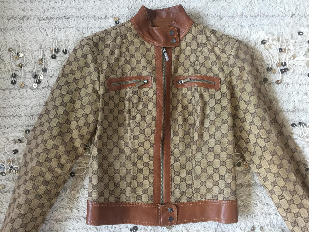 Gucci Rare Cotton & Leather Trim Sea Life Jacket Size 38 c 1990s