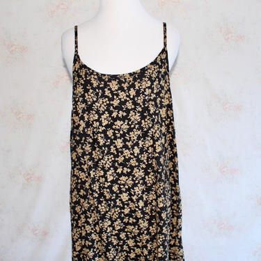 Vintage 90s Floral Slip Dress 1990s Spaghetti Strap Maxi Long