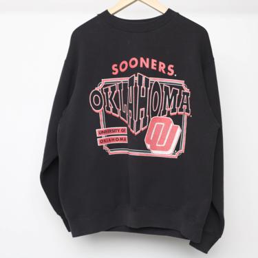 vintage OKLAHOMA SOONERS black and red COLLEGE football raglan sweatshirt -- size large 