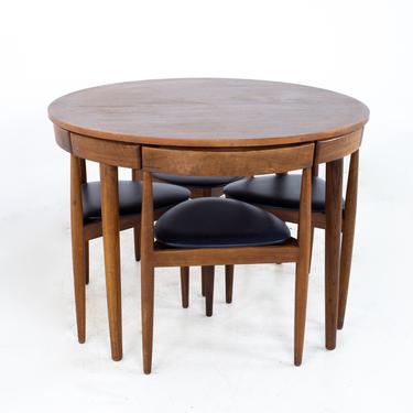 Hans Olsen for Frem Røjle Mid Century Round Danish Teak Dining Table with Set of 4 Nesting Chairs - mcm 