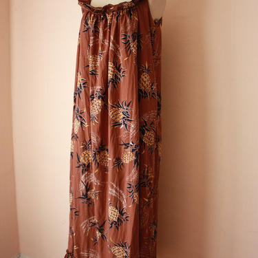 60s Cotton Muumuu Dress Pineapple Print Hawaiian Ruffle Maxi Dress Size S / M 
