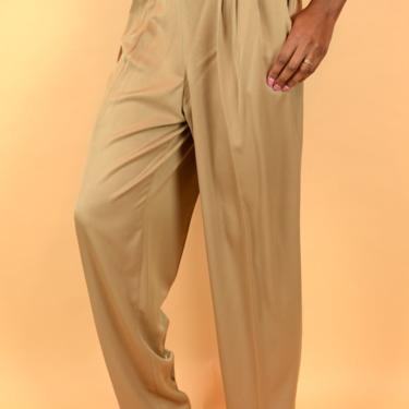 Vintage Gold Tan High Rise Pleated Pants Trousers (Medium, Large) 