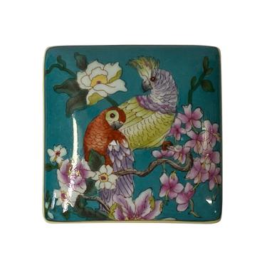 Contemporary Teal Flower Painting Square Porcelain Box - Jewelry Box ws1173E 