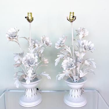 Pair of Italian Tole Flower Lamps